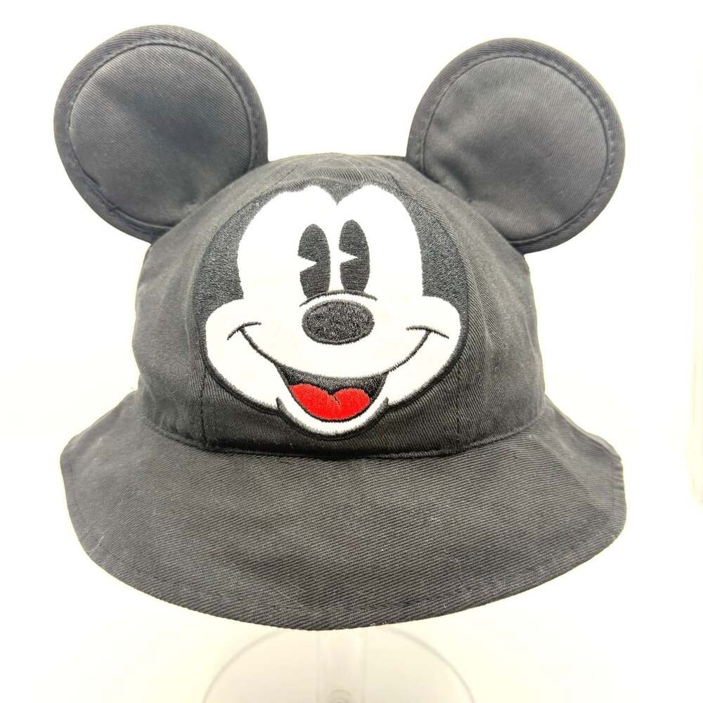 Disney Parks Mickey Mouse Ears Bucket Hat Black Toddler 52cm Cotton Sun Cap